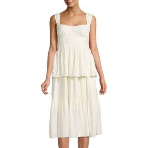 WeWoreWhat Cream Ruffled Corset Tiered Midi Dress XL